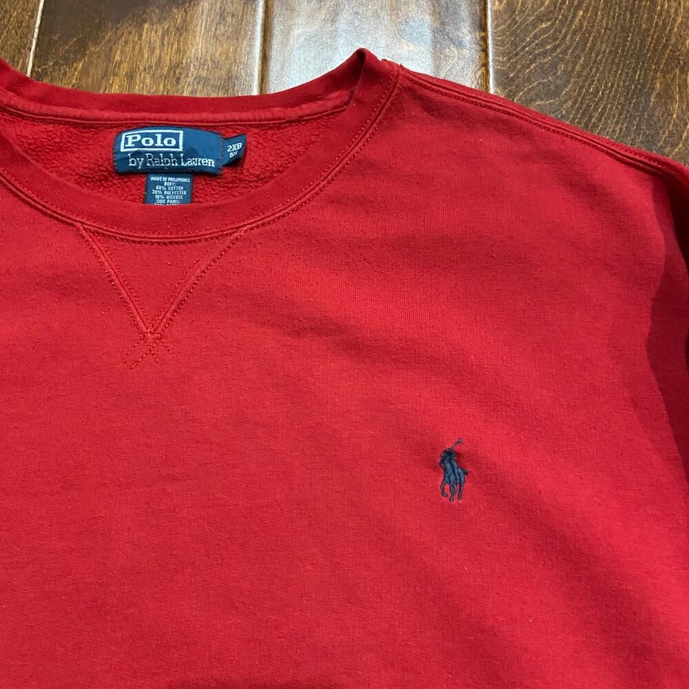 Polo Ralph Lauren Vintage Crewneck Sweatshirt Red Cotton Big/Tall Men's Size 2XB - Picture 2 of 9